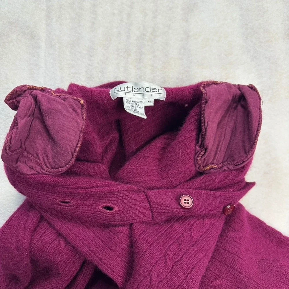 Vintage Outlander Studio Lambswool Angora Cable Knit Polo‎ Sweater Dress Pink M
